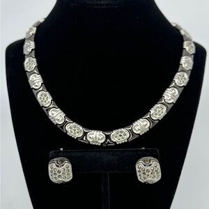 Fifth Avenue Collection Choker Necklace/Earrings Handmade Marcasite Silver Tone